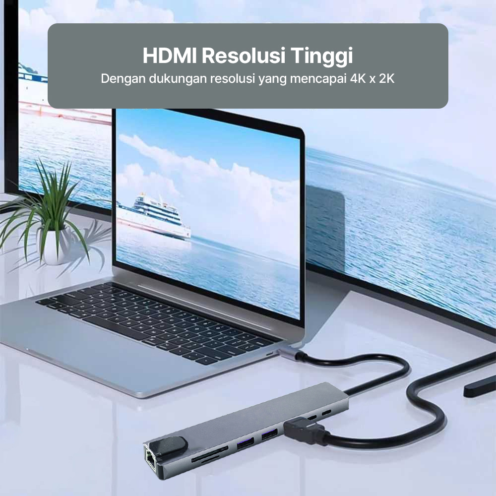 AMMTO USB Hub Type C 8in1 RJ45 HDMI 4K Display Adaptor - K1