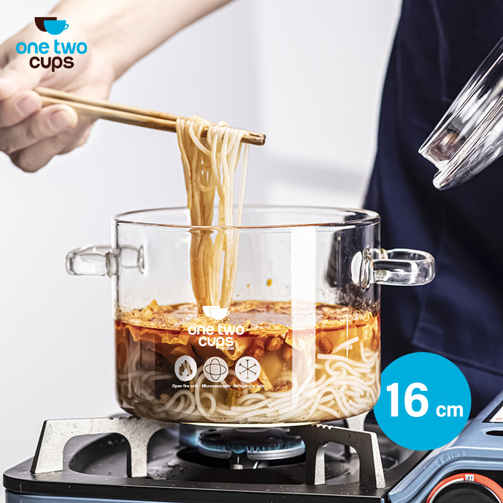 One Two Cups Panci Kaca Glass Cooking Pot Borosilicate Tahan Panas Api - YWJ-1265