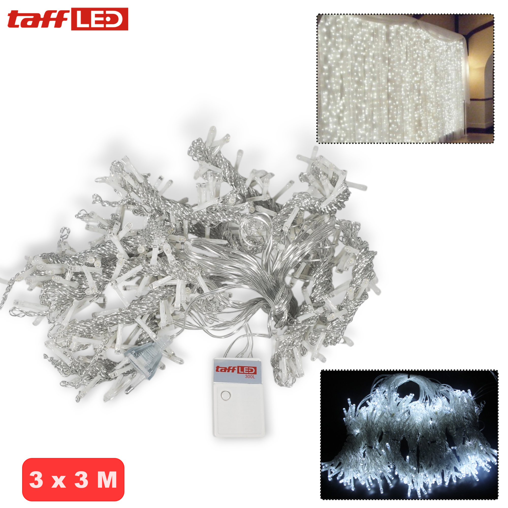 TaffLED Lampu Hias Gorden String Lights 3x3M 300 LED Cool White 18W - 300L