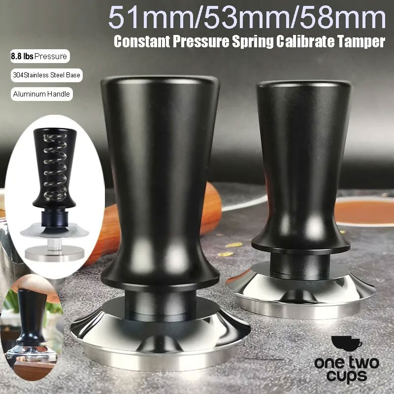 One Two Cups Tamper Kopi Espresso Flat Base Spring Loaded - FEN59