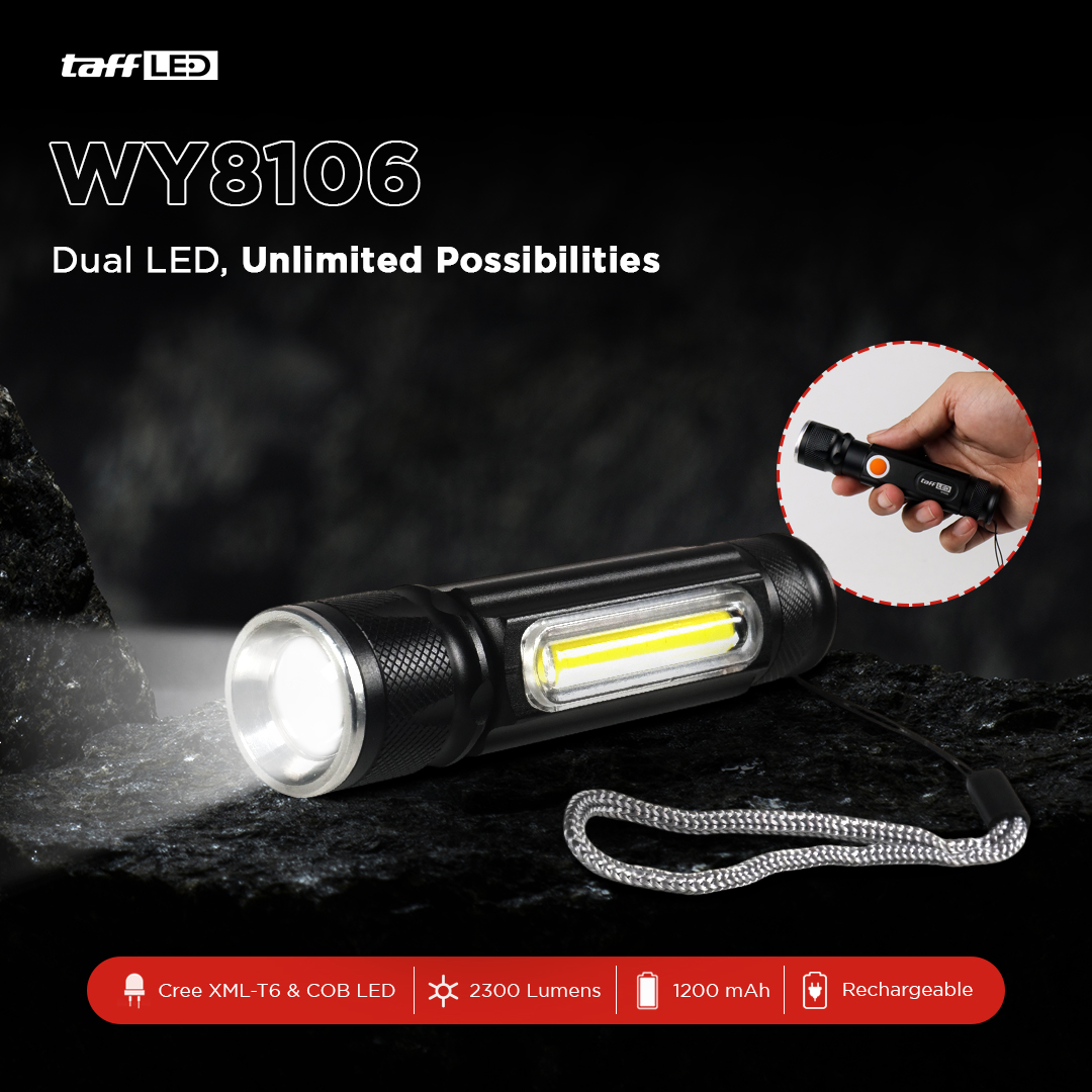 TaffLED Senter LED Lentera USB Cree XML T6 dan COB 2300 Lumens - WY8106