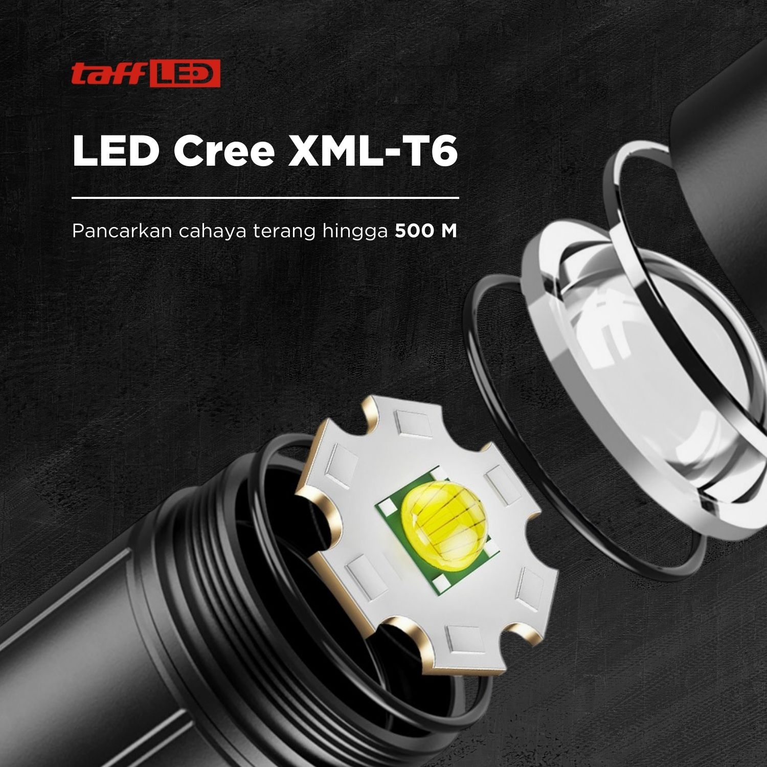 TaffLED Senter Tactical XML-T6 3000 Lumens Dengan Baterai Charger Box - E97