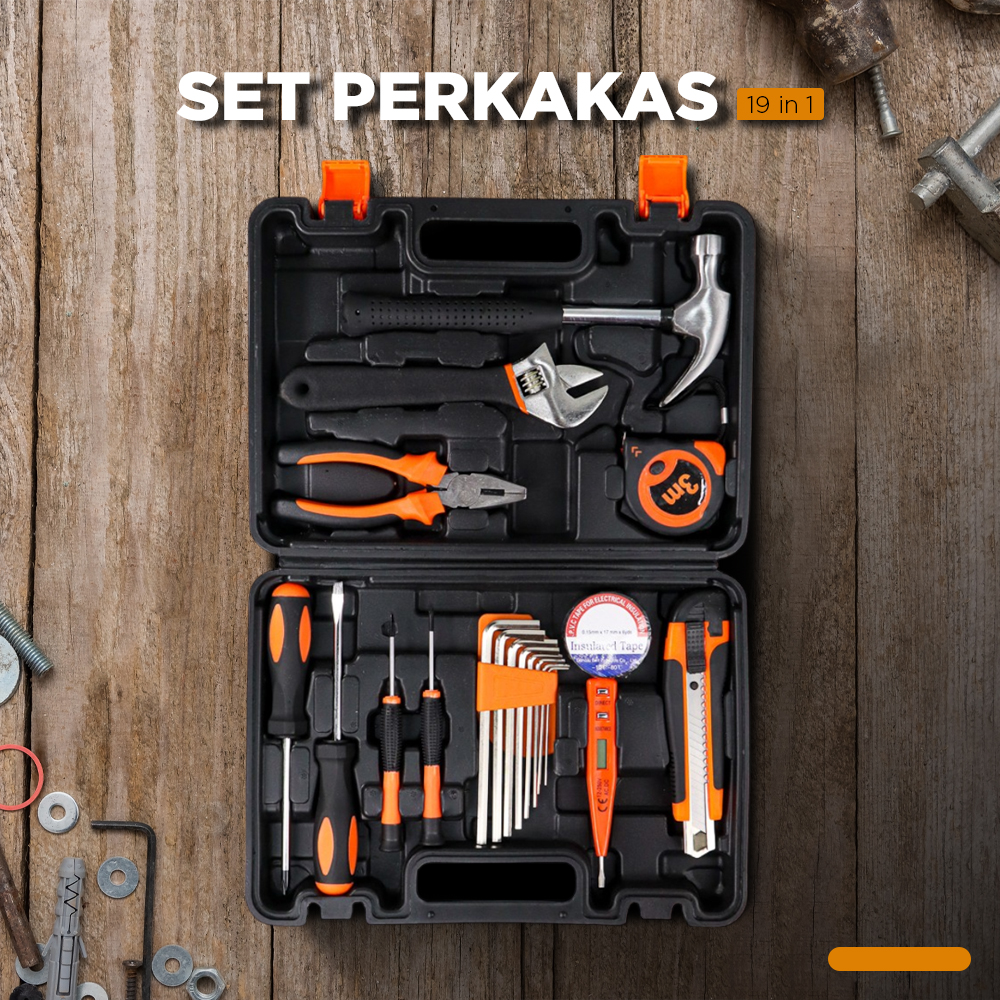 OLOEY Alat Set Perkakas Tang Palu Obeng with Box Storage 19in1 - BG50TC