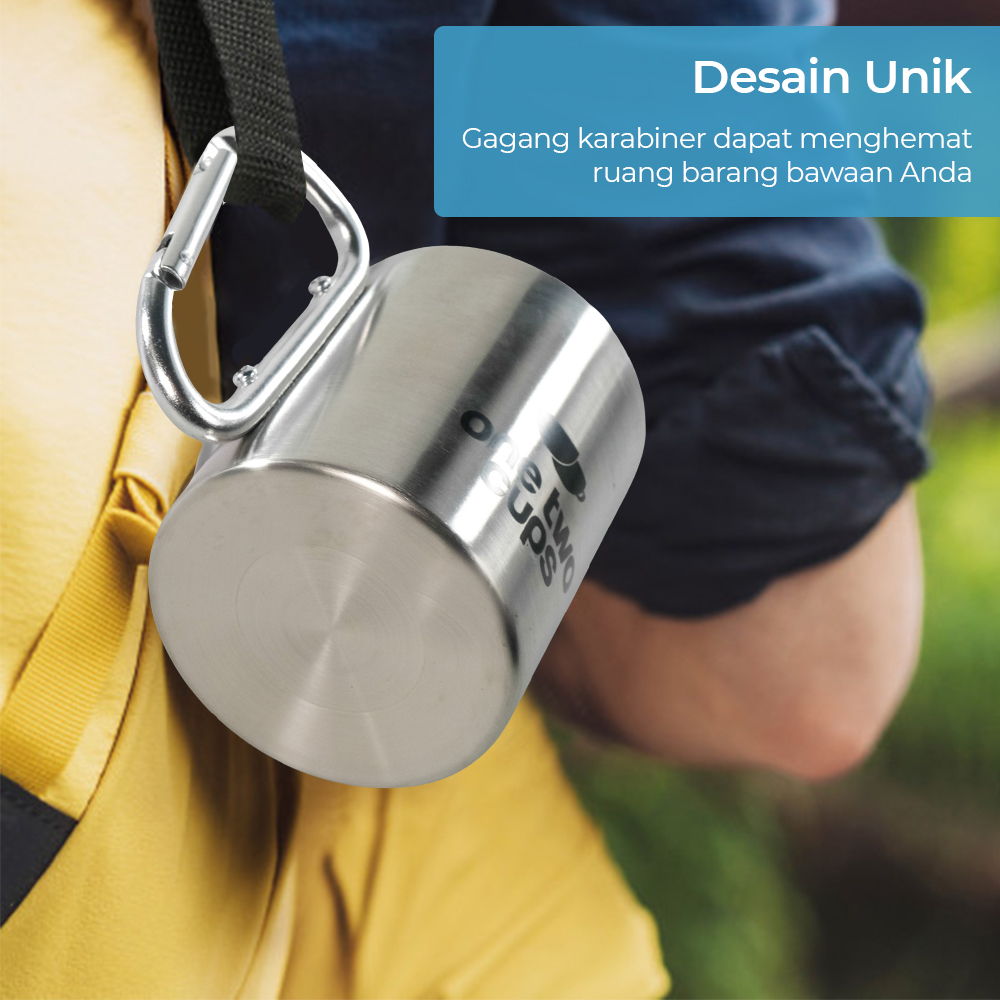 One Two Cups Cangkir Kopi Stainless Steel Carabiner Camping Cup 220ml - VB1