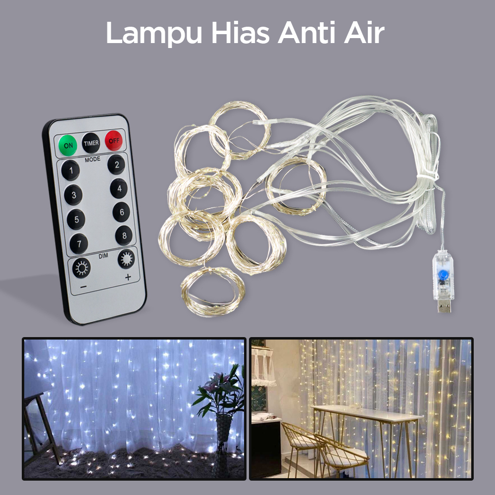 ANBLUB Lampu Hias Gorden String Lights Anti Air 3x3M 300LED Cool White - S-04