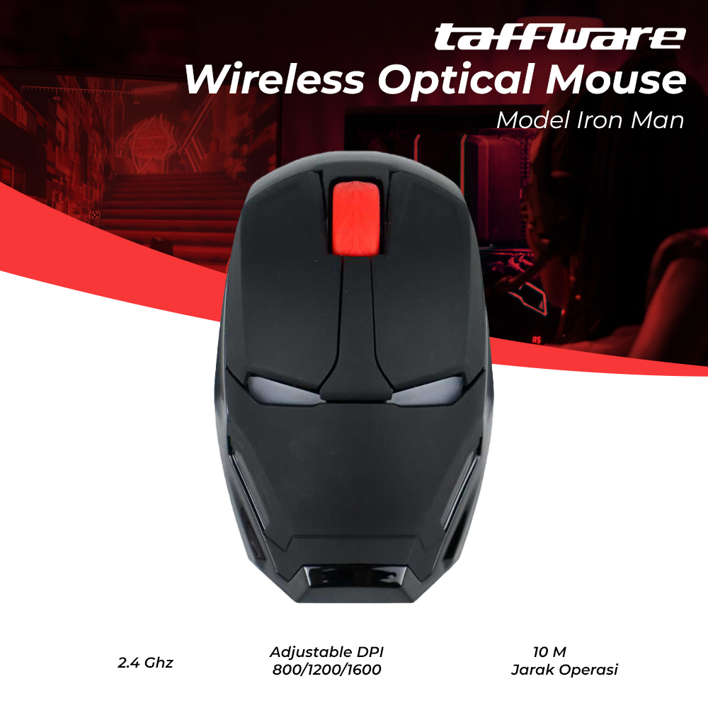 Taffware Mouse Wireless Optical 2.4 GHz Iron Man 1600DPI - M8