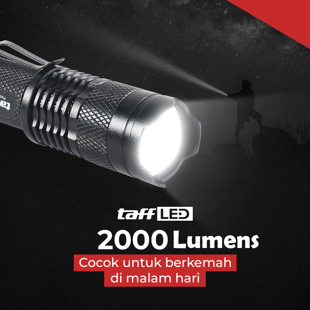 TaffLED Senter LED 2000 Lumens Zoom Waterproof - Pocketman P1