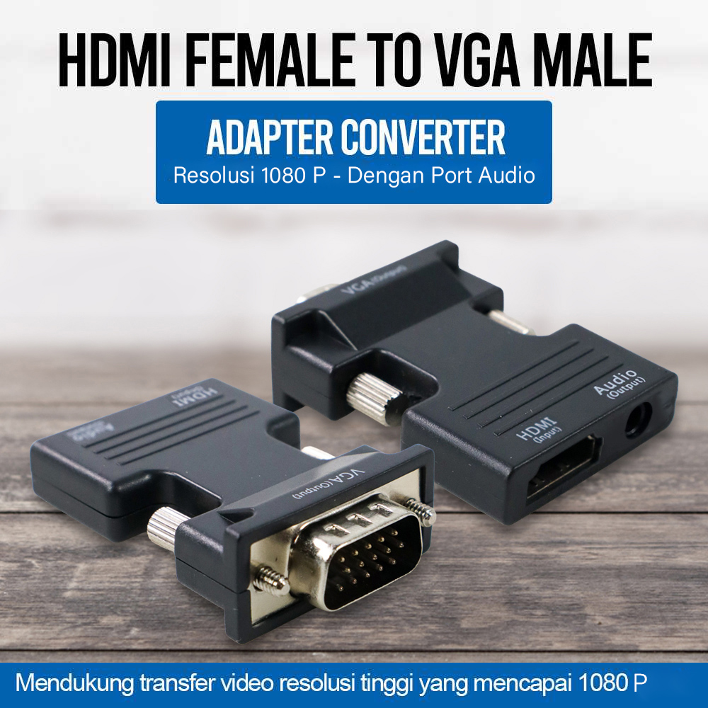 Adaptor Converter HDMI Female to VGA Male 1080p Audio Port - HV1002