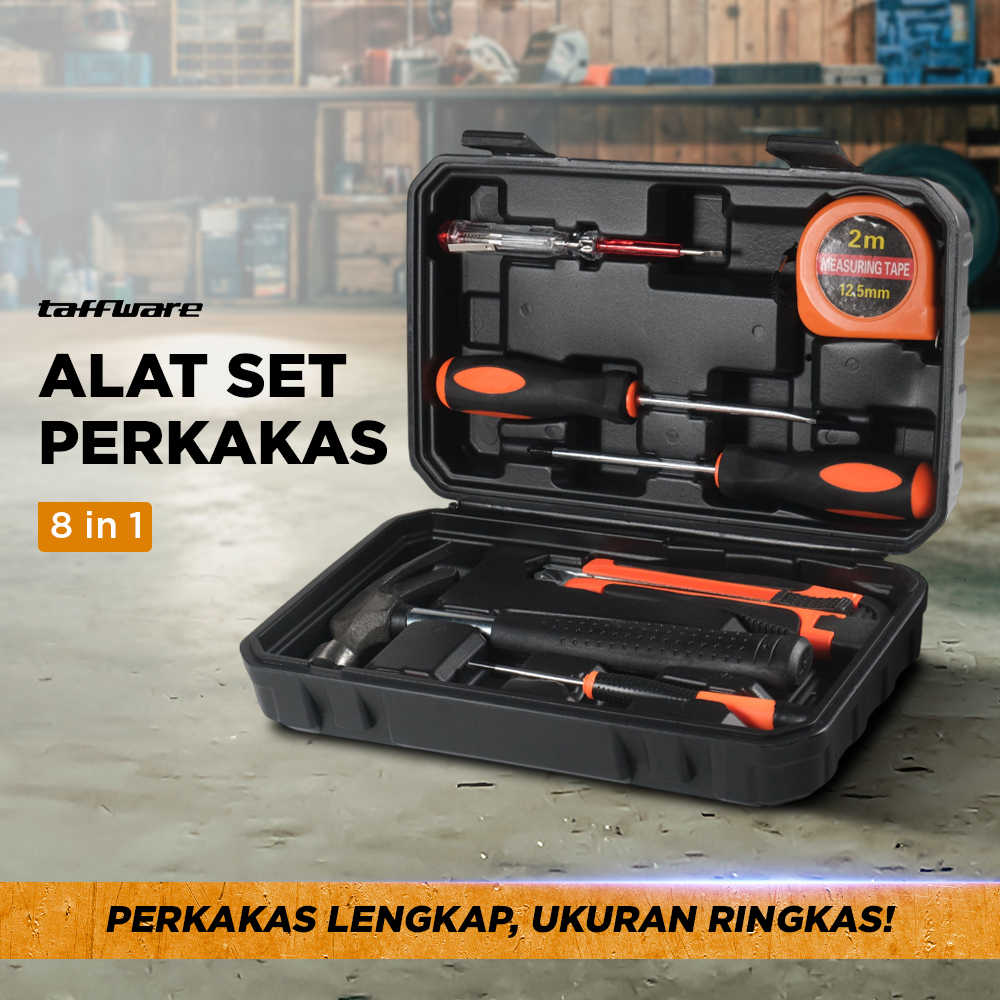Taffware Alat Set Perkakas Palu Obeng Cutter Meteran 8in1