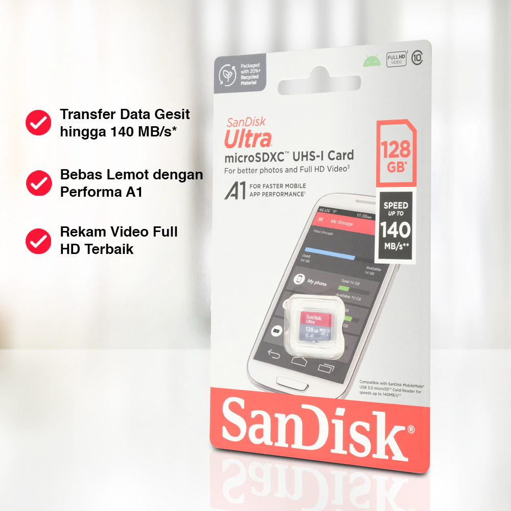 Kartu Memori CCTV MP3 Penyimpanan Ultra microSDXC Card UHS-I Class 10 A1 140MB/s - SDSQUAB