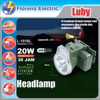 LUBY L-1516L Senter Kepala LED 20w emergency lampu strobo headlamp