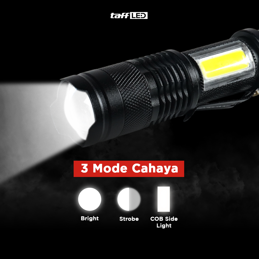 TaffLED Senter LED Zoomable Rechargeable XML-Q5 COB 3800 Lumens - P1