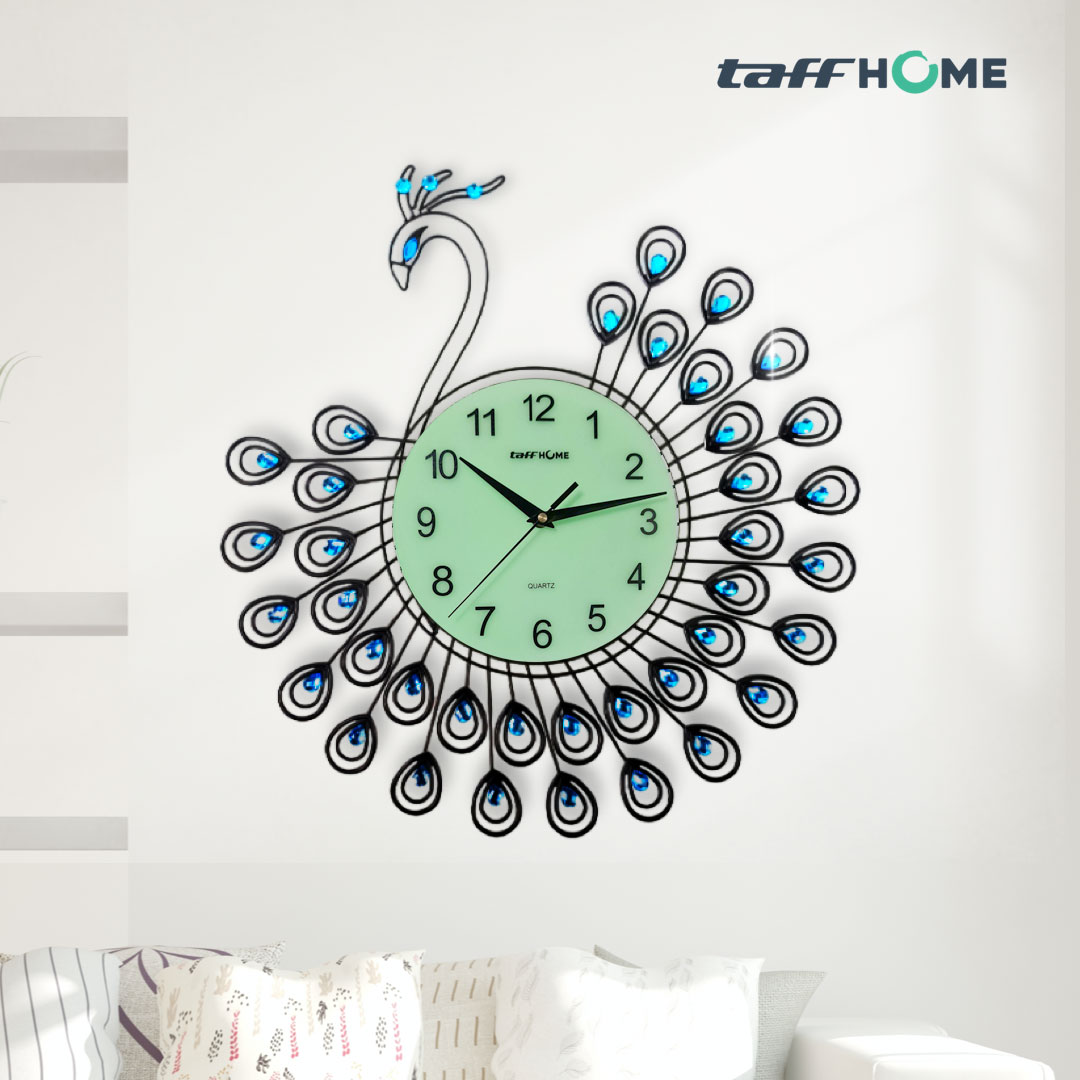 TaffHOME Jam Dinding Quartz Clock Diamond Peacock 52cm - H19