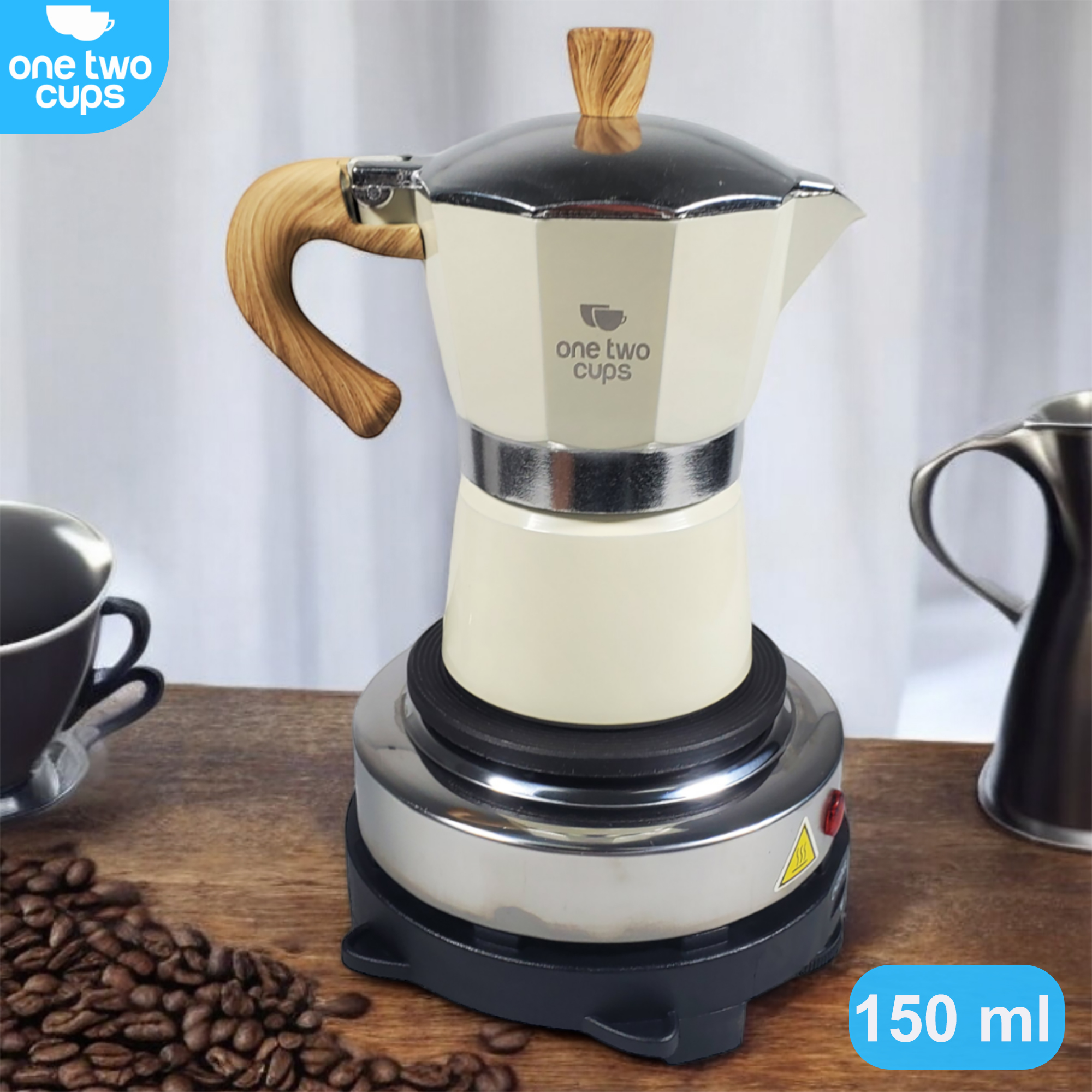 One Two Cups Moka Pot Espresso Coffee Maker 3 Cup 150ml with Heater - WY-03E