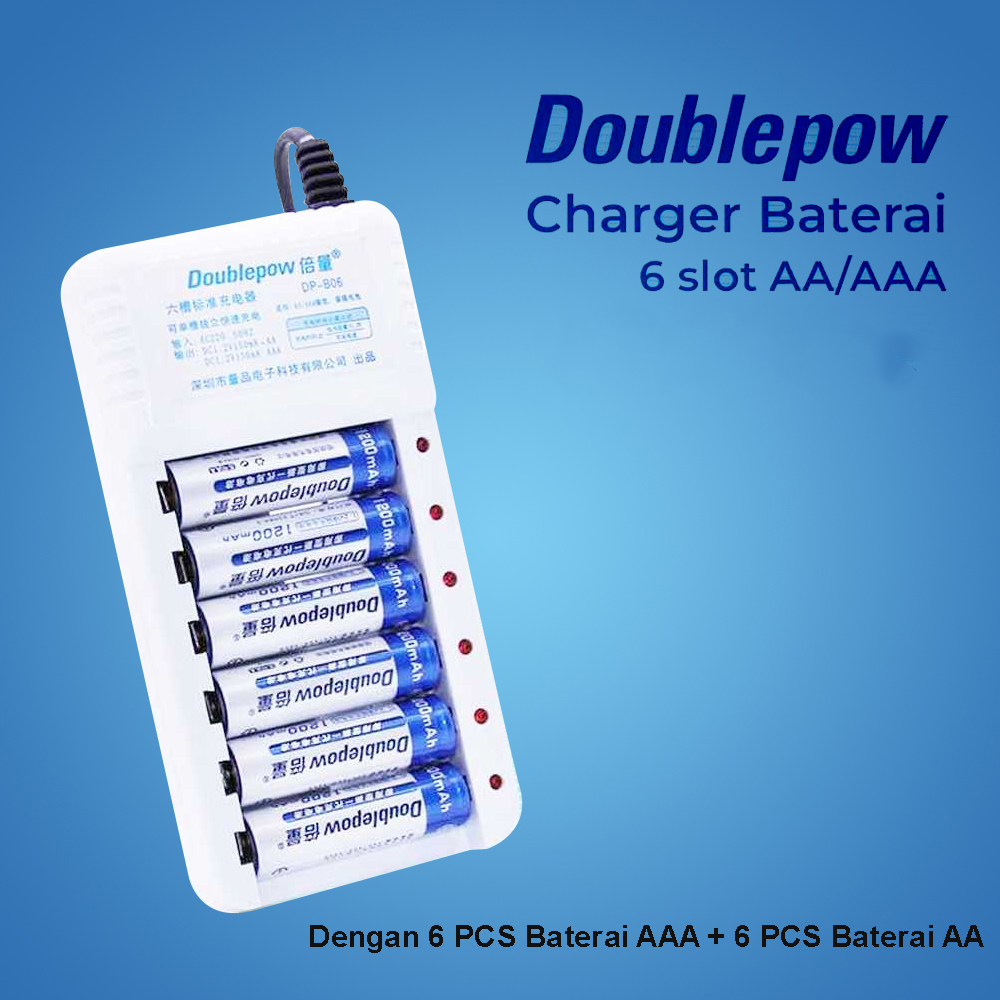 Doublepow Charger Baterai Rechargeable 6 Slot AA AAA with AA AAA 6 PCS - DP-B06