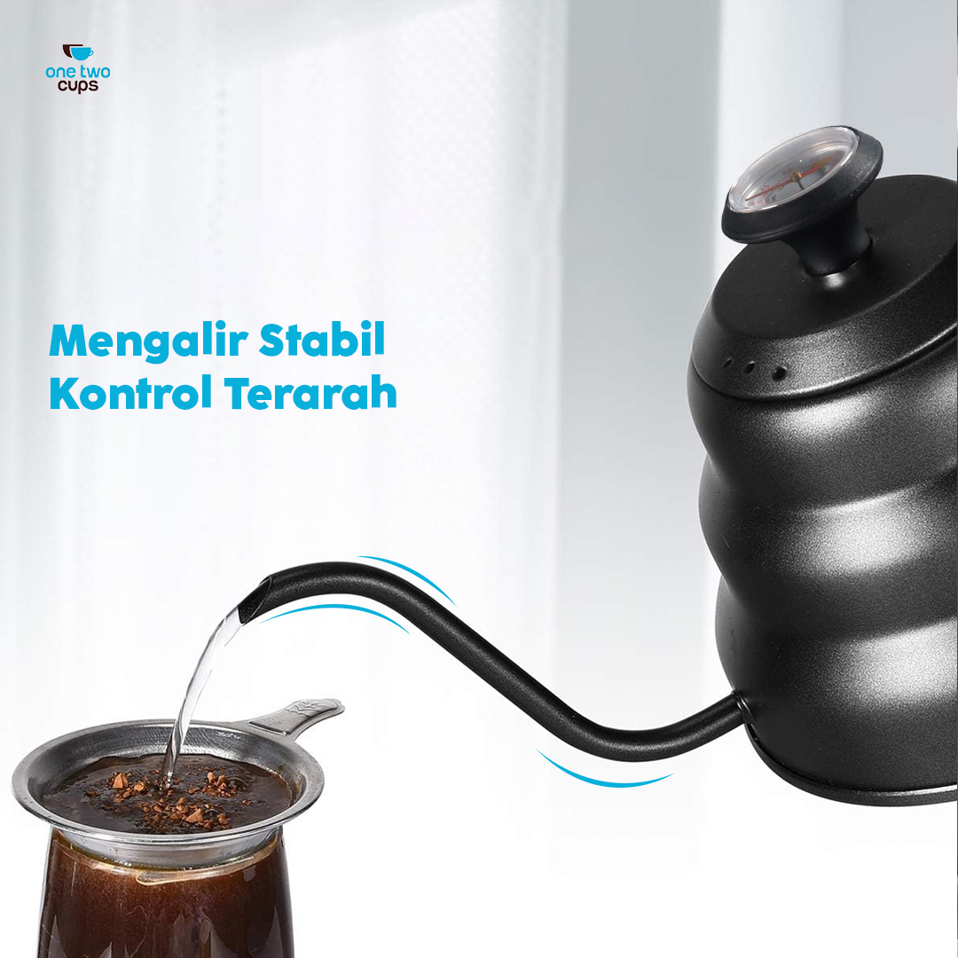 One Two Cups Teko Kopi Leher Angsa Pour Over Kettle Thermometer 1L - PRF12