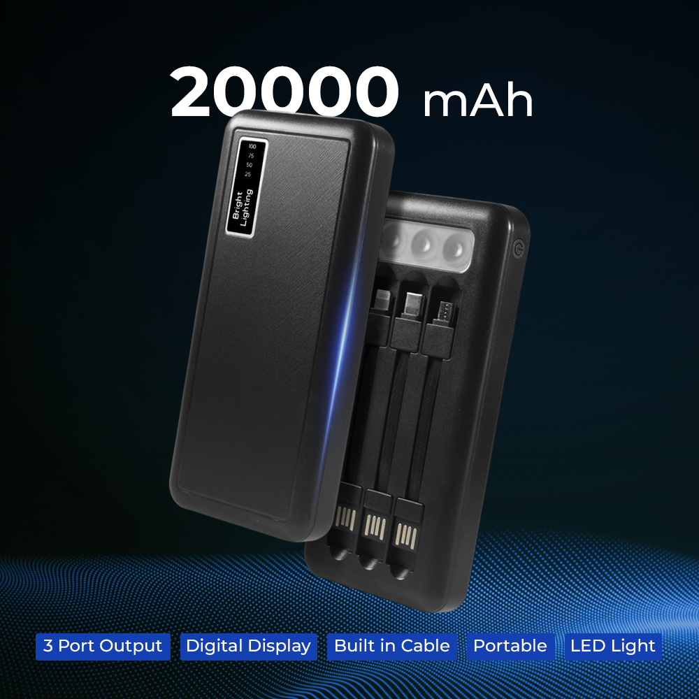 PINZHENG Power Bank 20000mAh 3in1 Cable Fast Charging Dual USB Port - A87