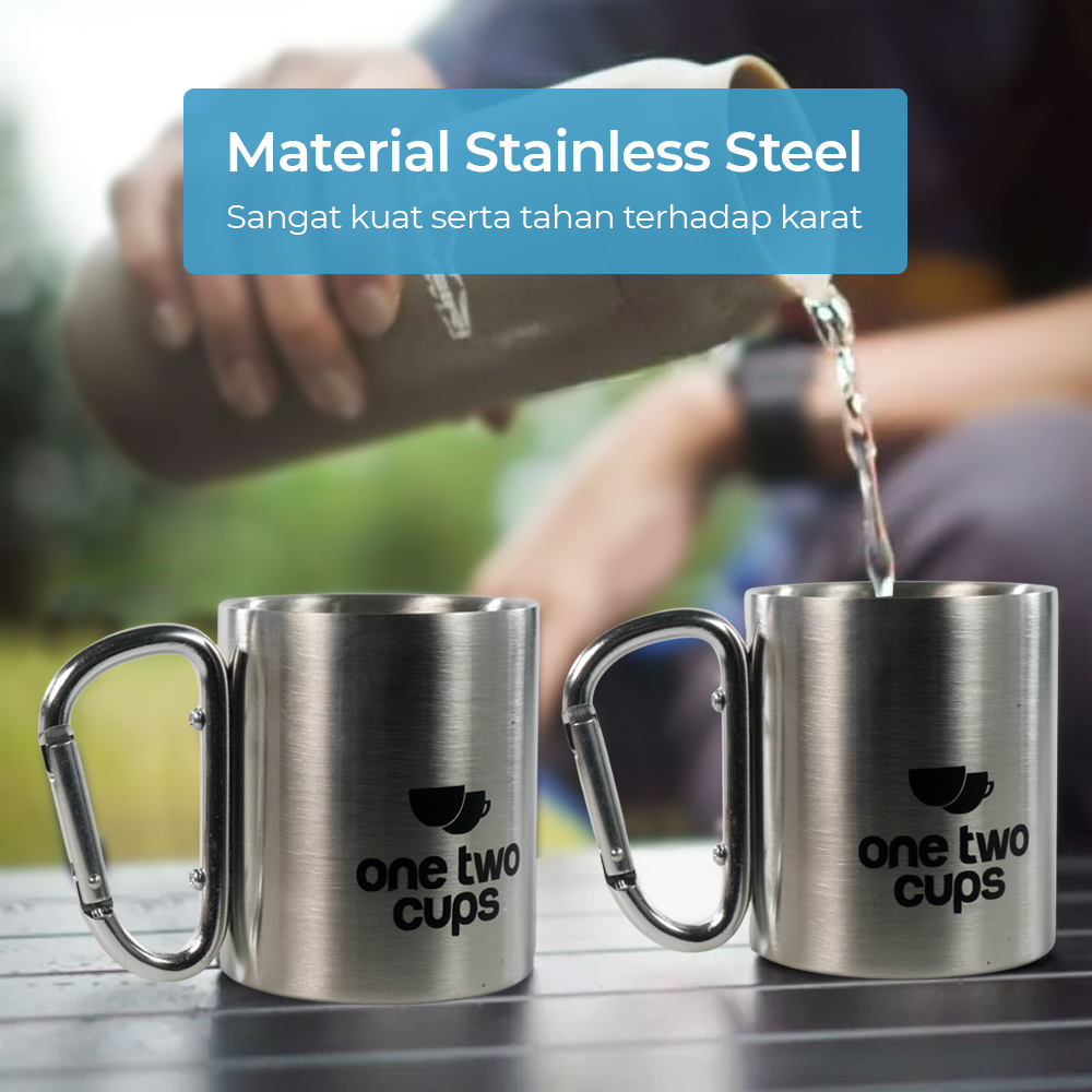 One Two Cups Cangkir Kopi Stainless Steel Carabiner Camping Cup 220ml - VB1