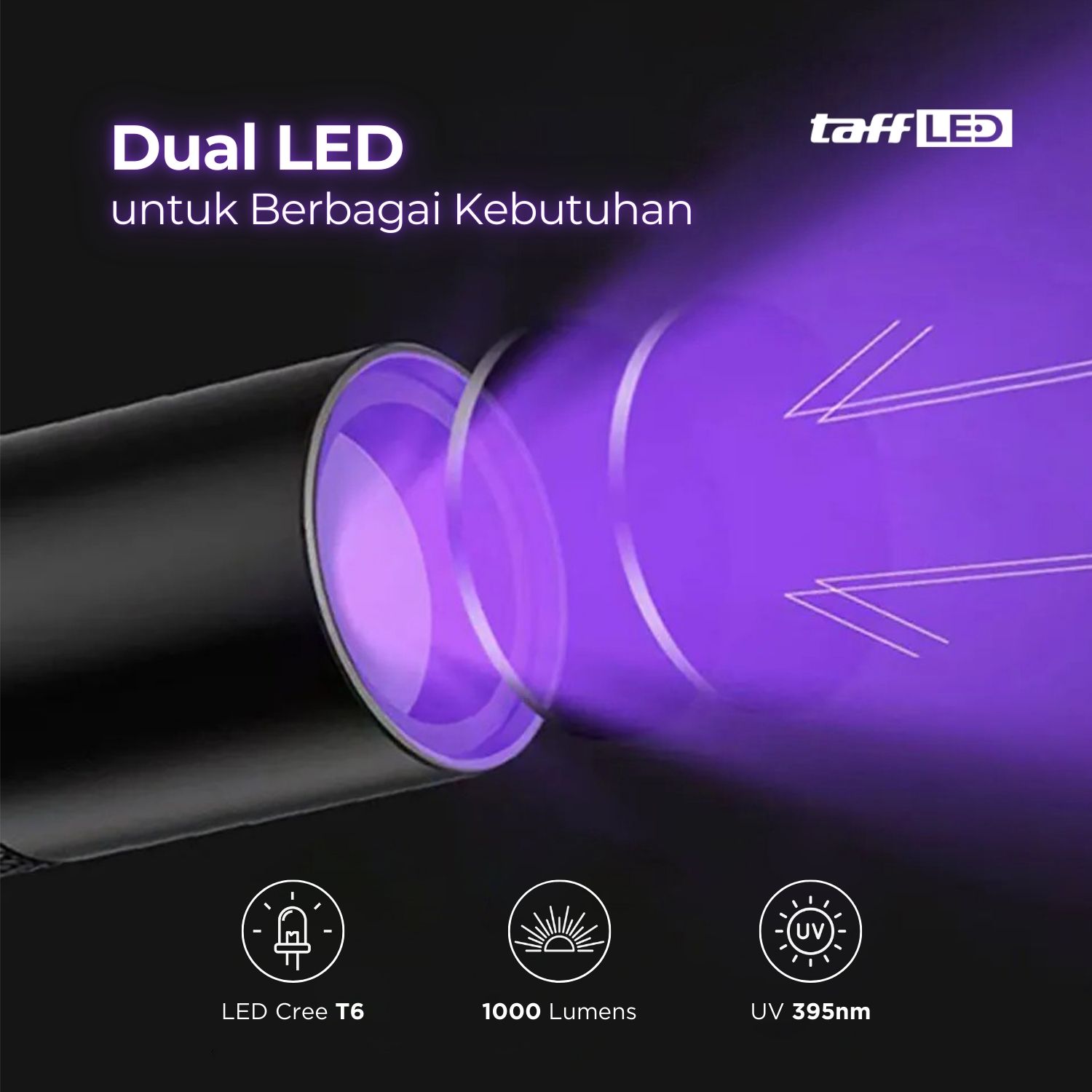 TaffLED Senter LED Cree T6 1000 Lumens with 395nm UV Light - T118