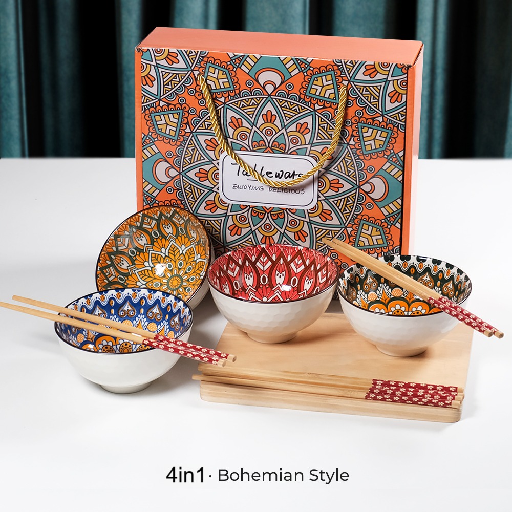 Tableware Mangkok Keramik Set Ceramic Bowl 4in1 Bohemian Style - FR181