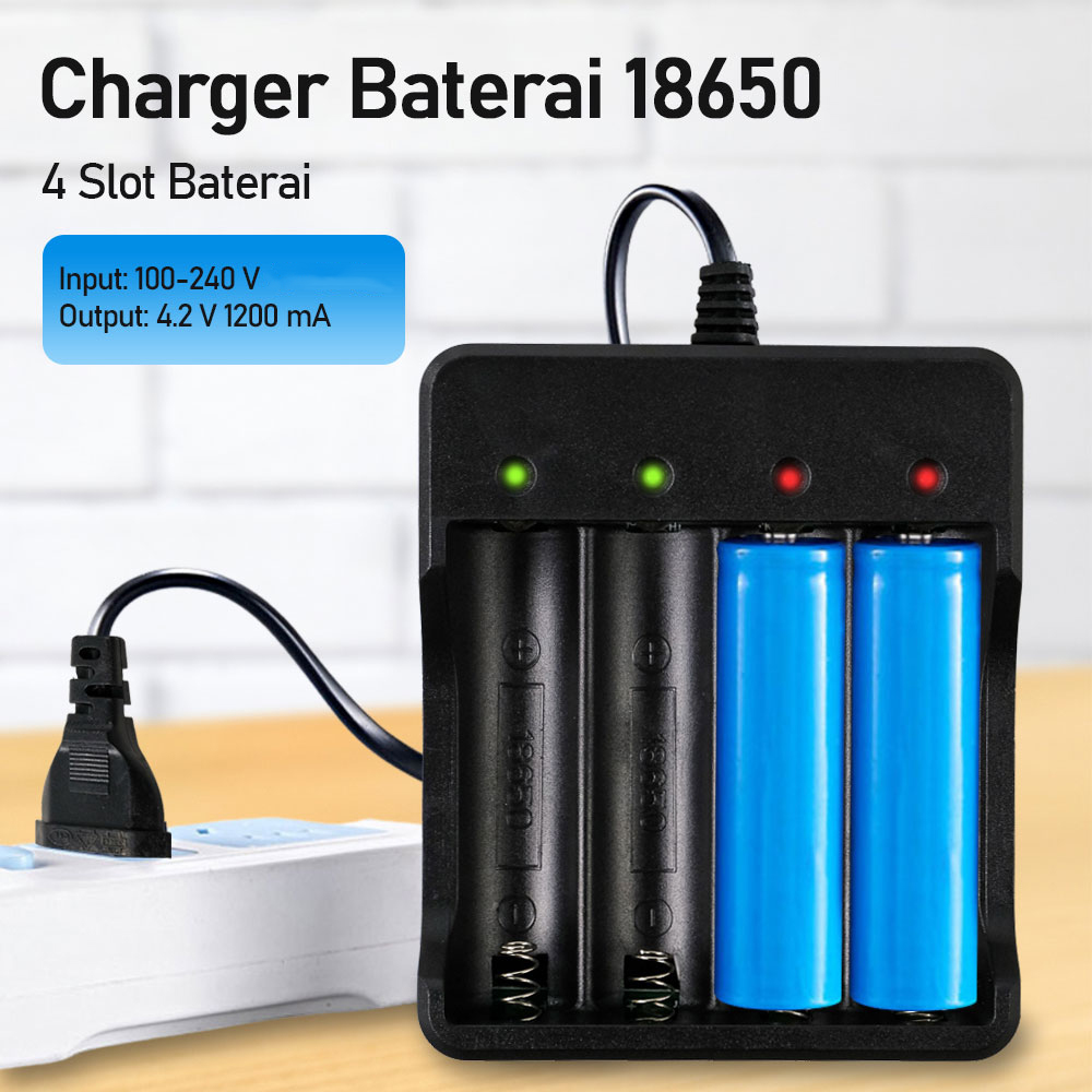 Hong Dong Charger Baterai 4 Slot 18650 Li-Ion LED Light 4.2V 1200mA - MS-404A