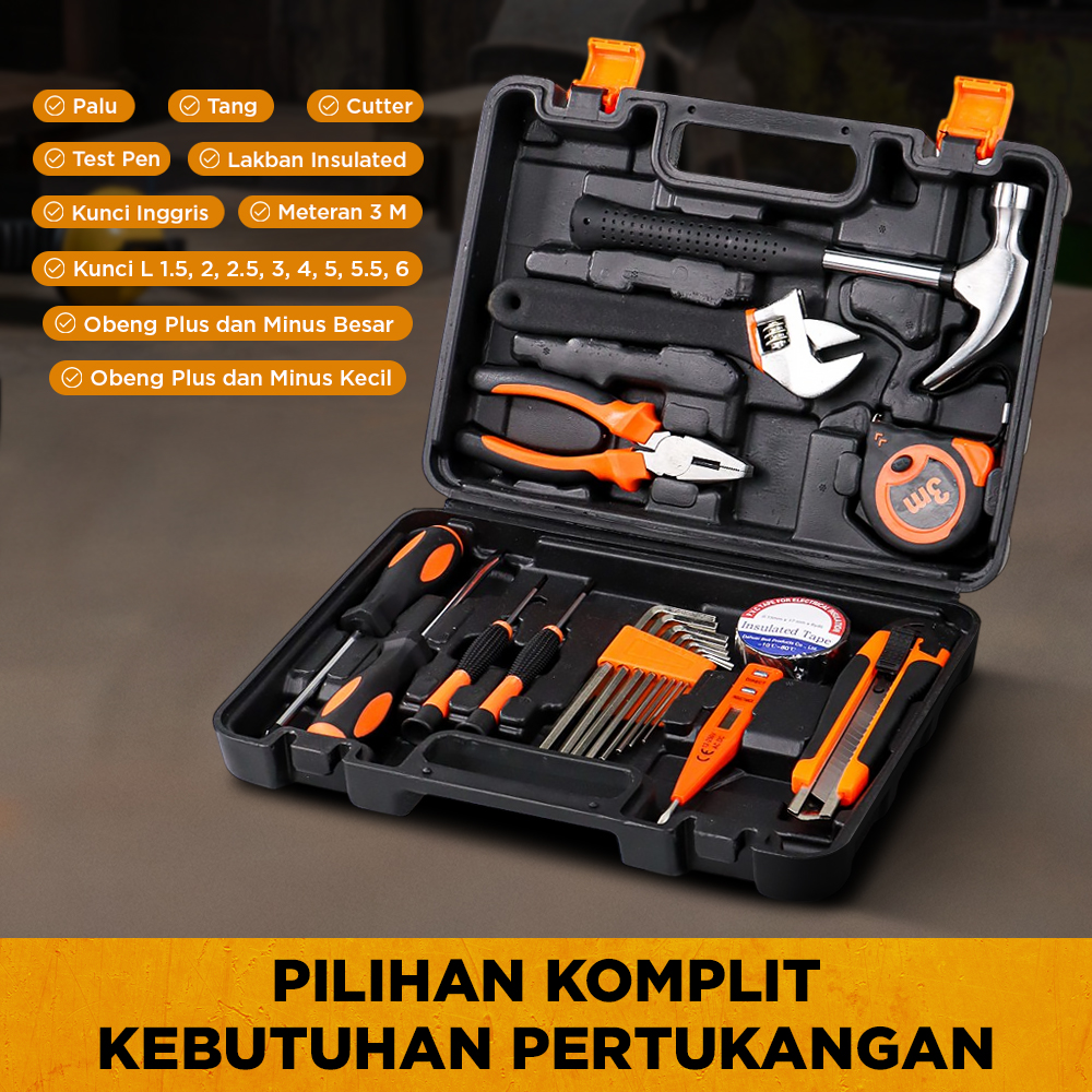 OLOEY Alat Set Perkakas Tang Palu Obeng with Box Storage 19in1 - BG50TC