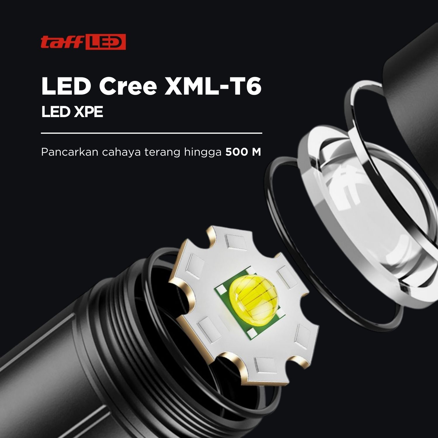TaffLED Senter LED Telescopic Zoom Cree XML-T6 dan 2x XPE 1500 Lumens - KS-737