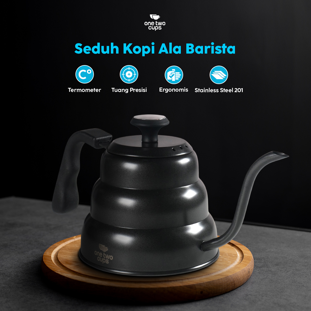 One Two Cups Teko Kopi Leher Angsa Pour Over Kettle Thermometer 1L - PRF12