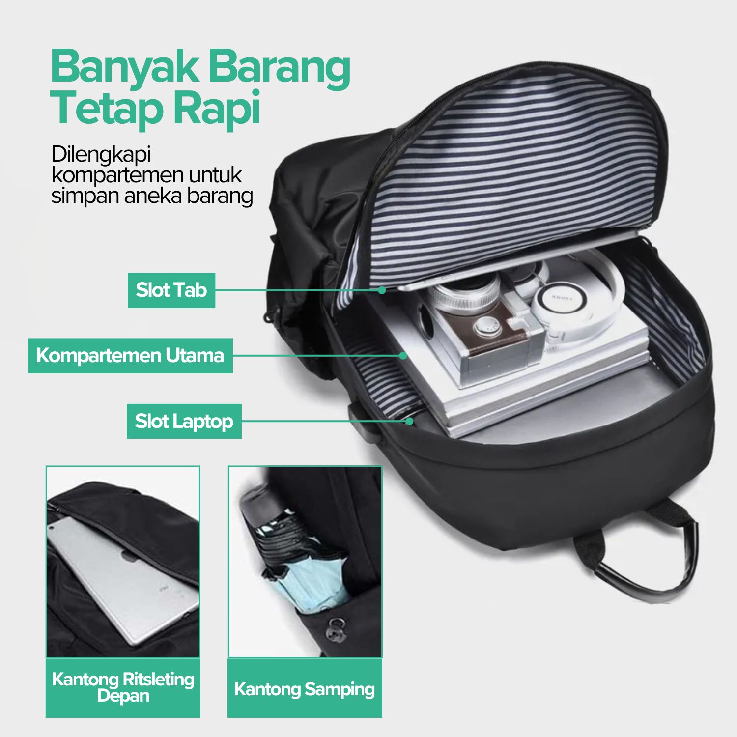 YYBAG Tas Ransel Laptop Polyester Simple Design with USB Charging Port - Y0016