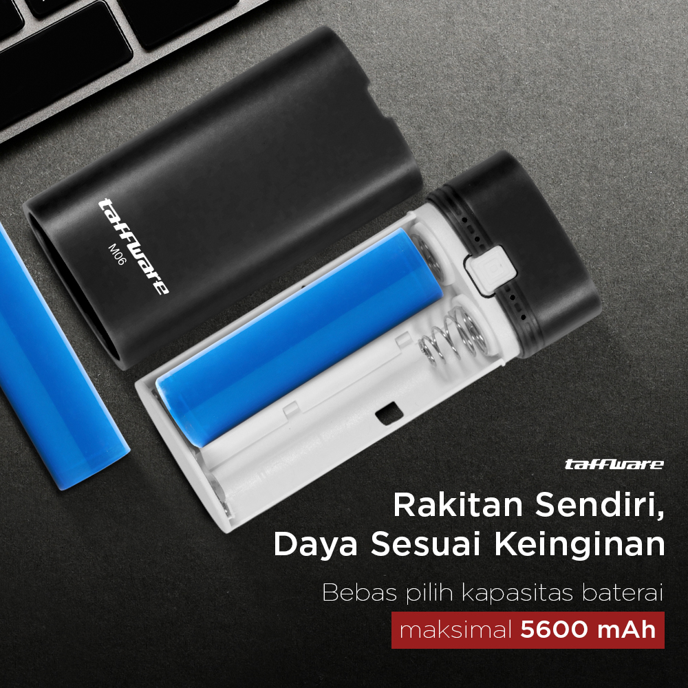 Taffware Power Bank DIY Case Flashlight USB Port 2 PCS 18650 Flat Top - M06