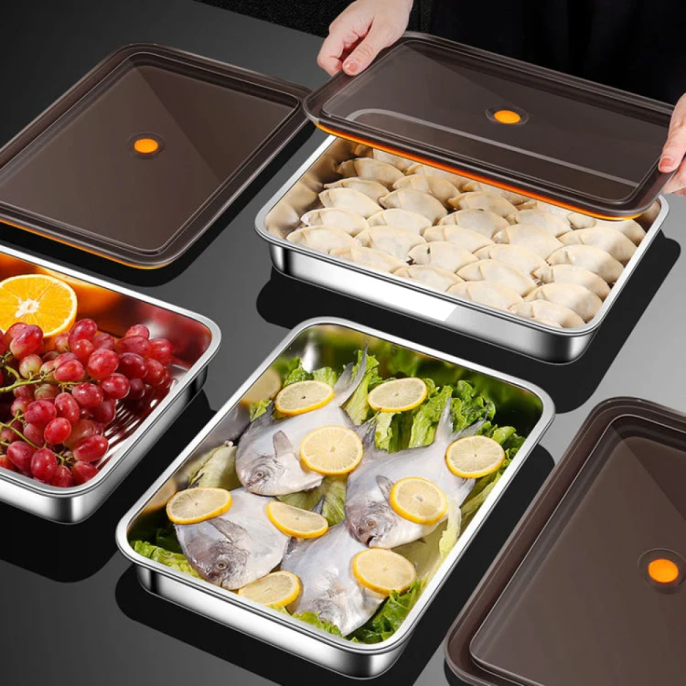 KAOHEEG Kotak Makan Lunch Box Stainless Steel 201 Single Layer 1.6L - KH16