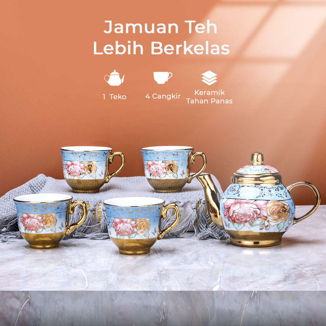 SUNFILI Set Teko Cangkir Keramik Kopi 1 Teapot 4 Cup European Style - B140