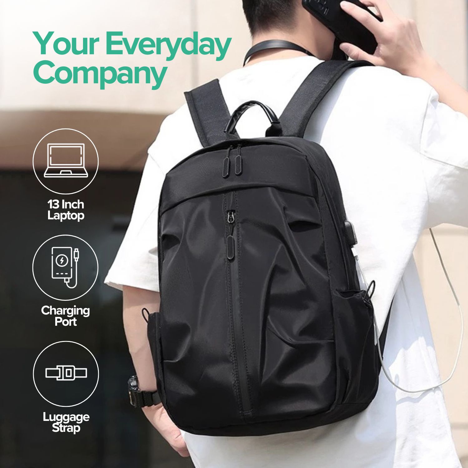 YYBAG Tas Ransel Laptop Polyester Simple Design with USB Charging Port - Y0016