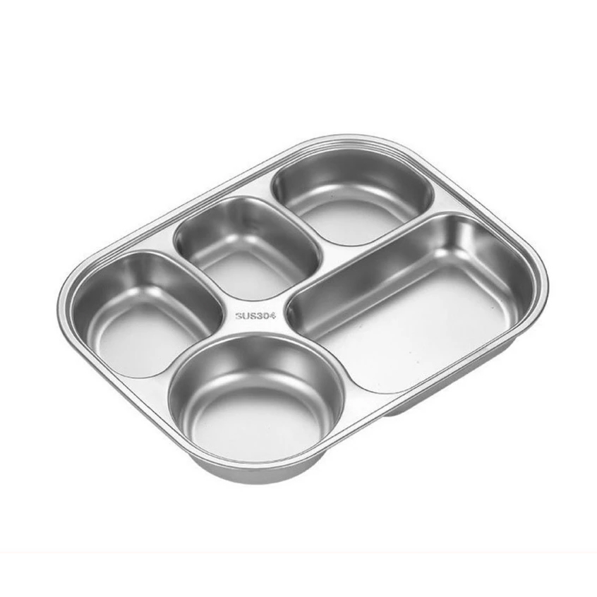 Januel Piring Makan Fast Food Tray Container Stainless Steel 5 Grid - Jn72