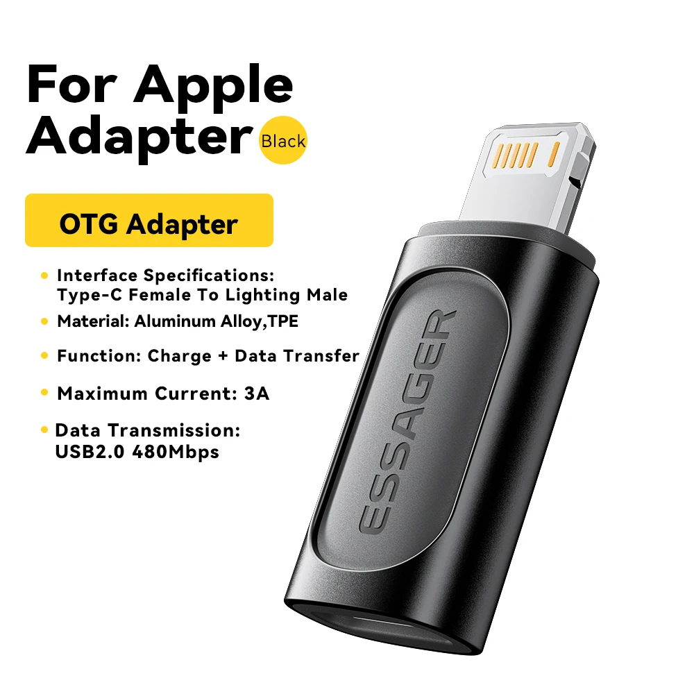 ESSAGER OTG Adapter Lightning Male to Type C Female Fast Charging 3A - EZJTL-HW01-P