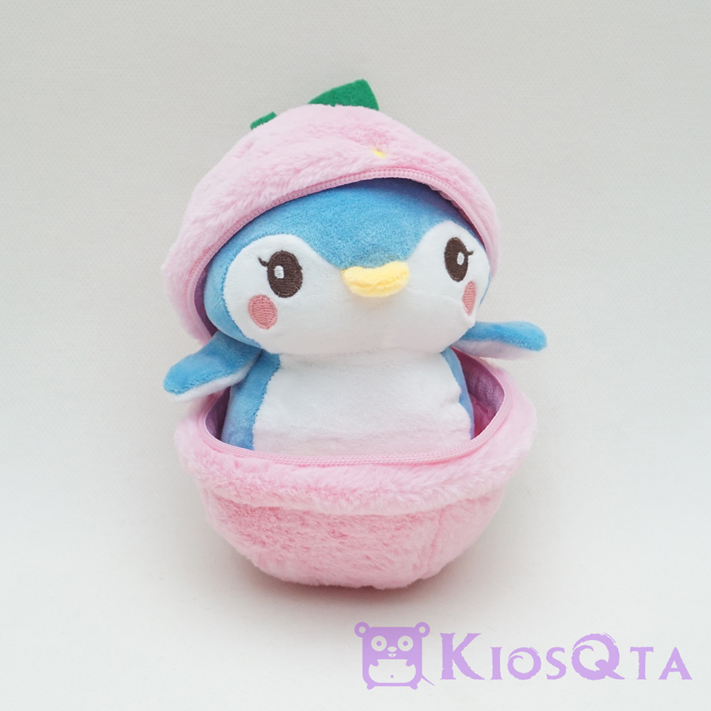 boneka buah strawberry isi penguin biru surprise ball pink small