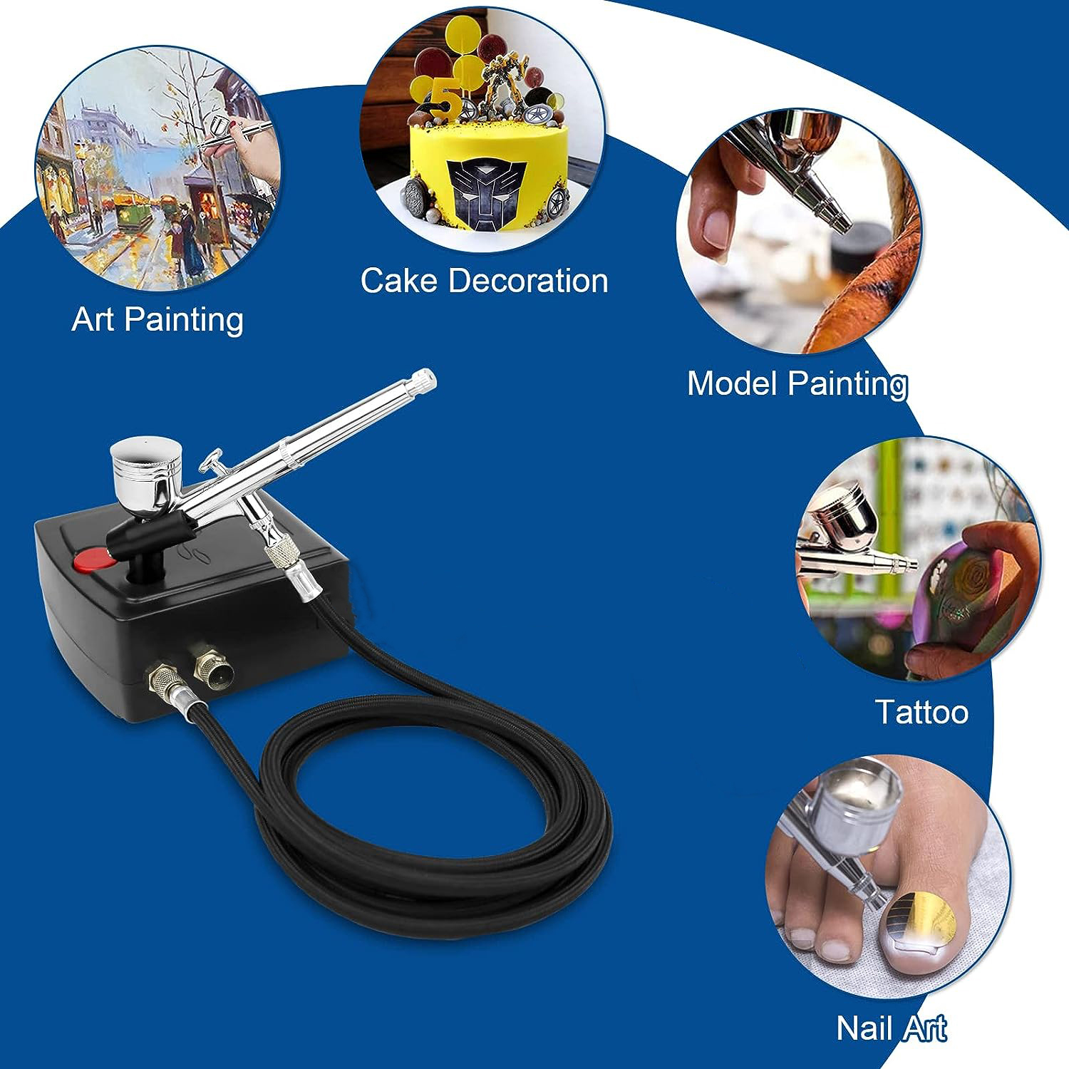KMOON Air Compressor Tatto Nail Art 35 PSI with Dual Action Airbrush - T-100