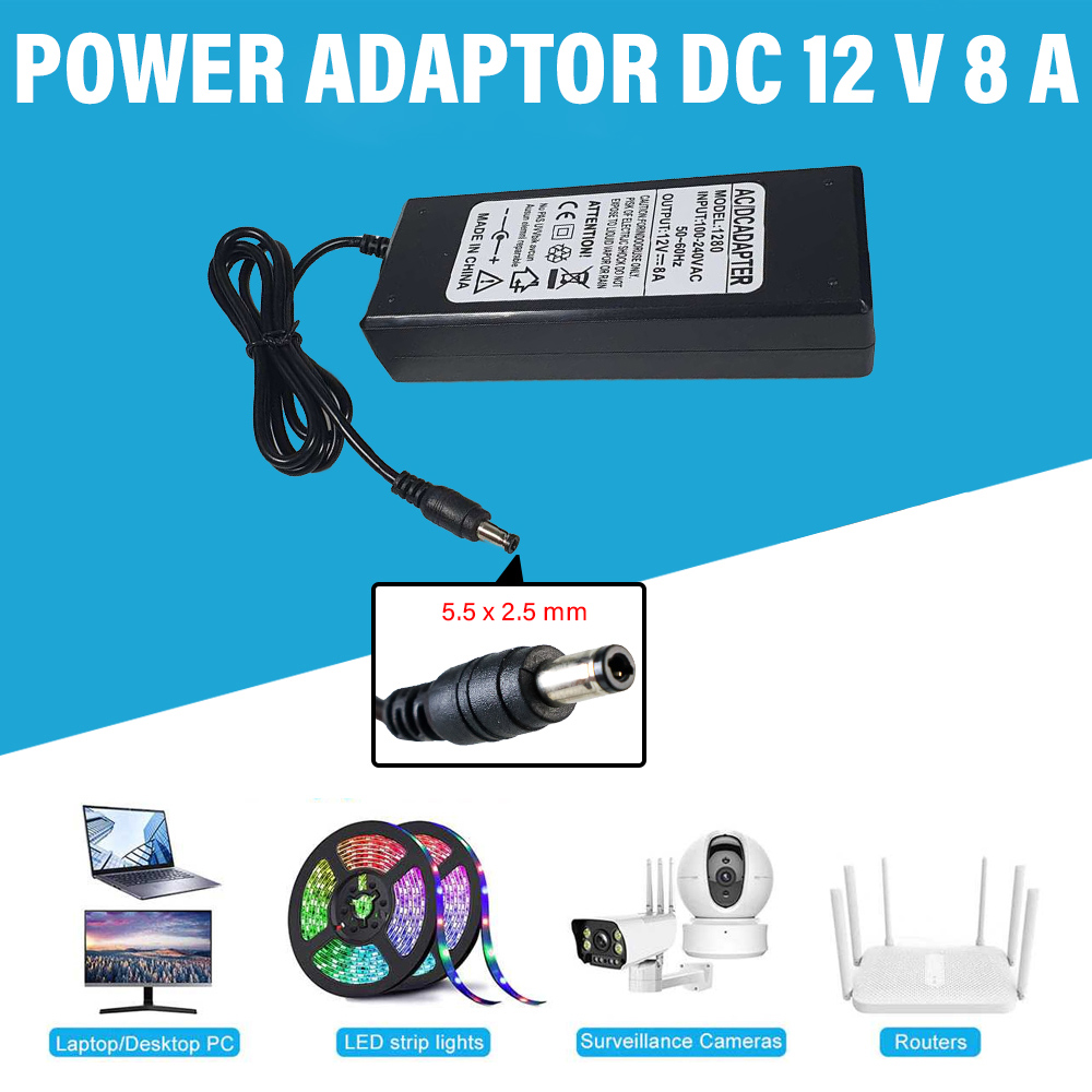 VBS Adaptor Power Supply Converter AC to DC 12V 8A LED Strip Monitor - 1280