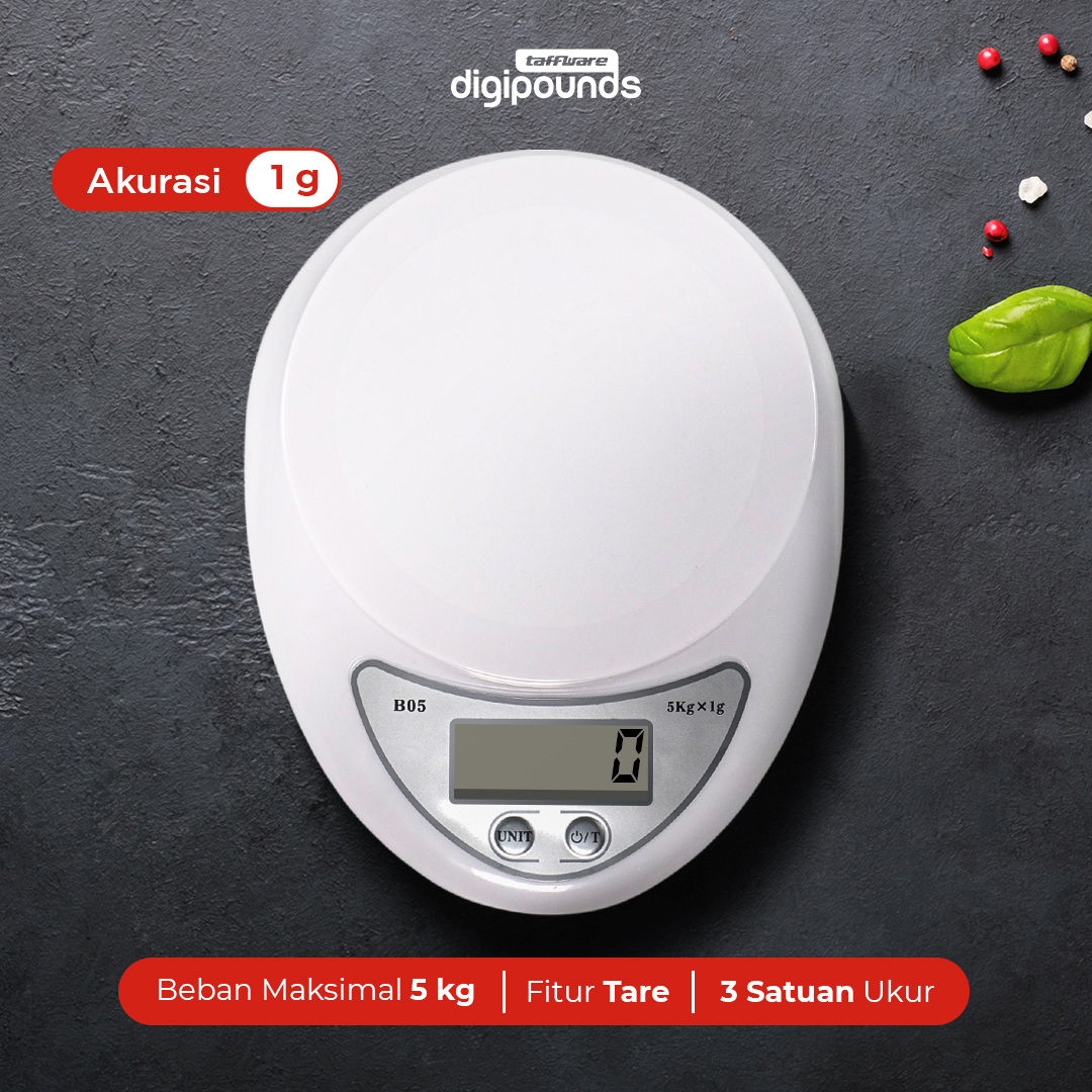 Taffware Digipounds Timbangan Dapur Mini Digital Scale 5kg 1g - B05
