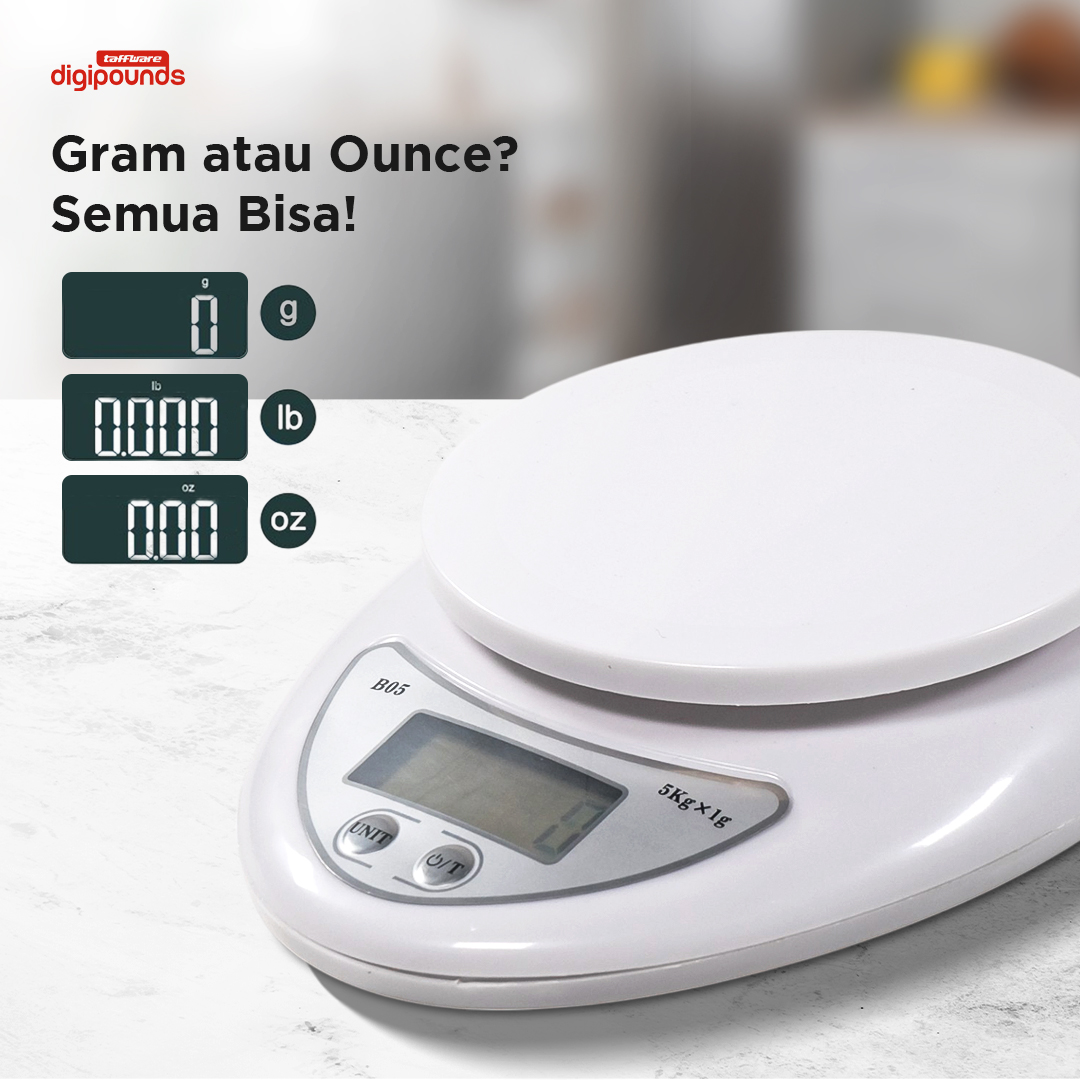 Taffware Digipounds Timbangan Dapur Mini Digital Scale 5kg 1g - B05