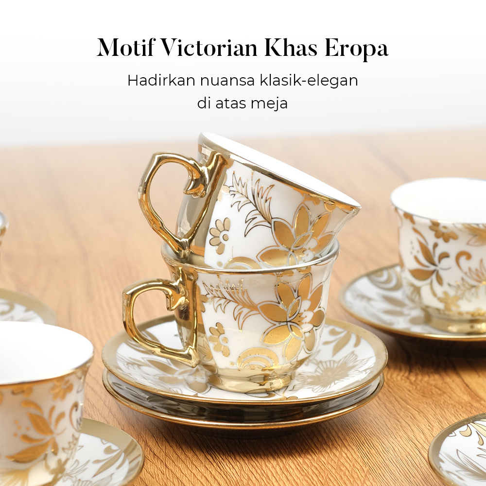 SF Set Cangkir Kopi Keramik 6in1 Electroplating Tea Coffee Cup 100ml - SF141