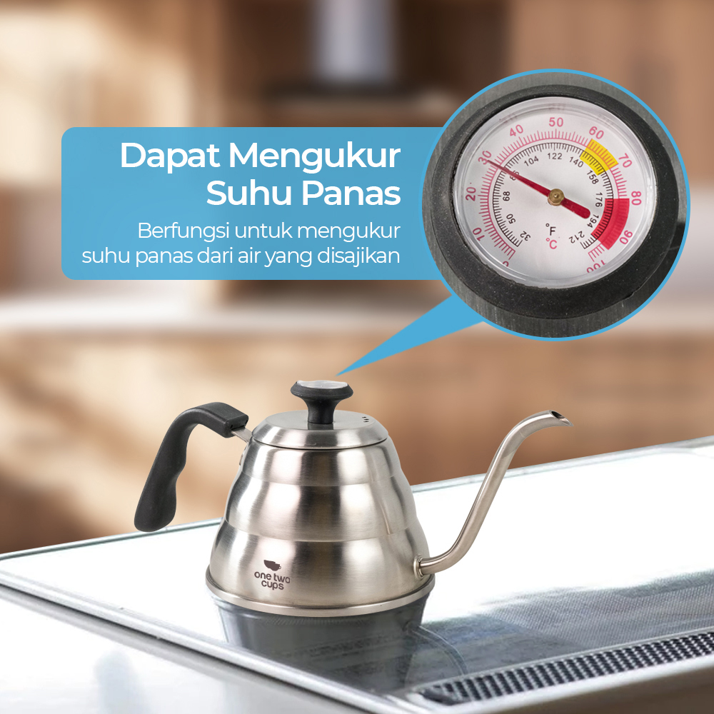 One Two Cups Teko Kopi Leher Angsa Pour Over Kettle Thermometer 900ml - LZP-8003