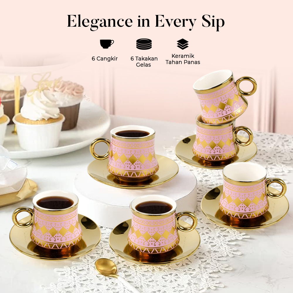 SF Set Cangkir Kopi Keramik 6in1 Turkish Style Tea Coffee Cup 100ml - SF11