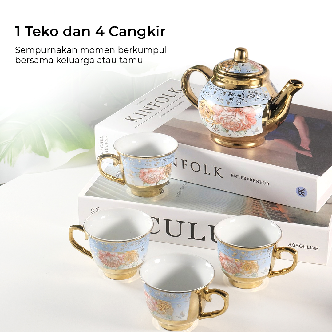 SUNFILI Set Teko Cangkir Keramik Kopi 1 Teapot 4 Cup European Style - B140