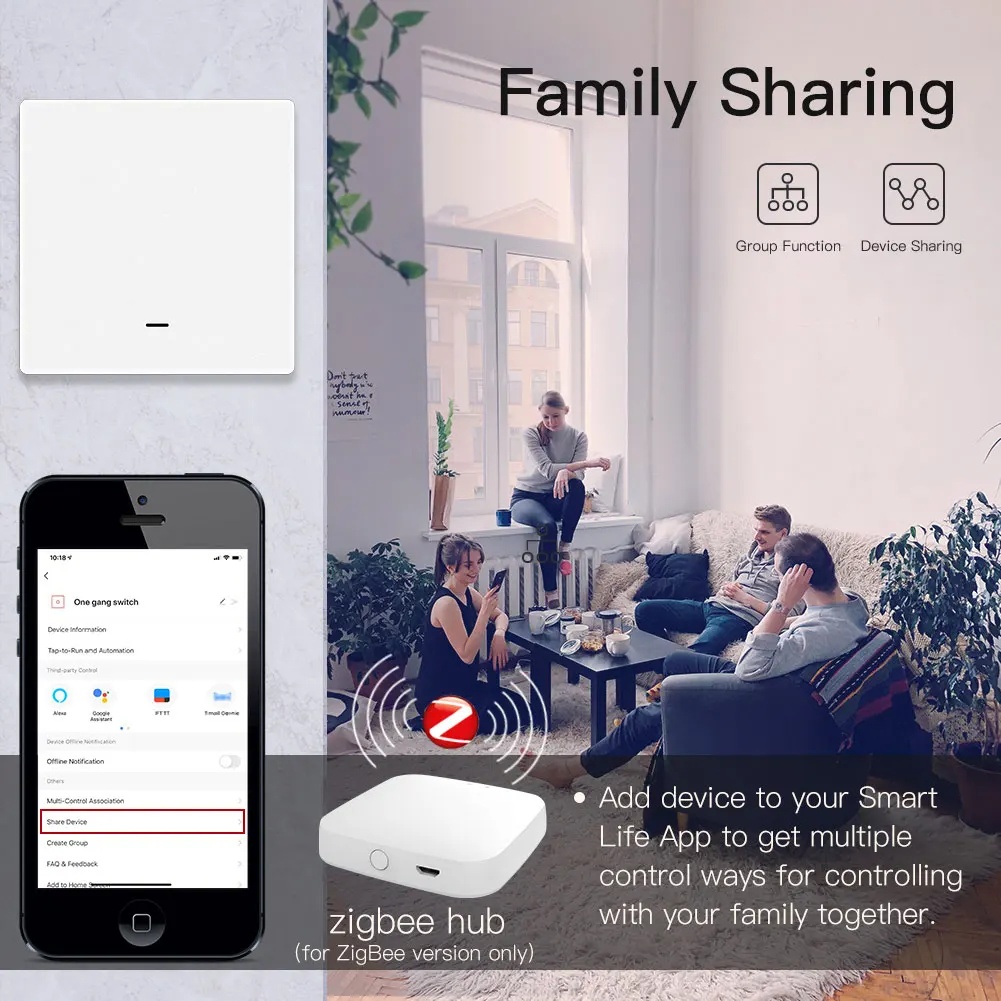 MOES Saklar Lampu Wireless ZigBee Remote Tuya Alexa Voice Control - B1