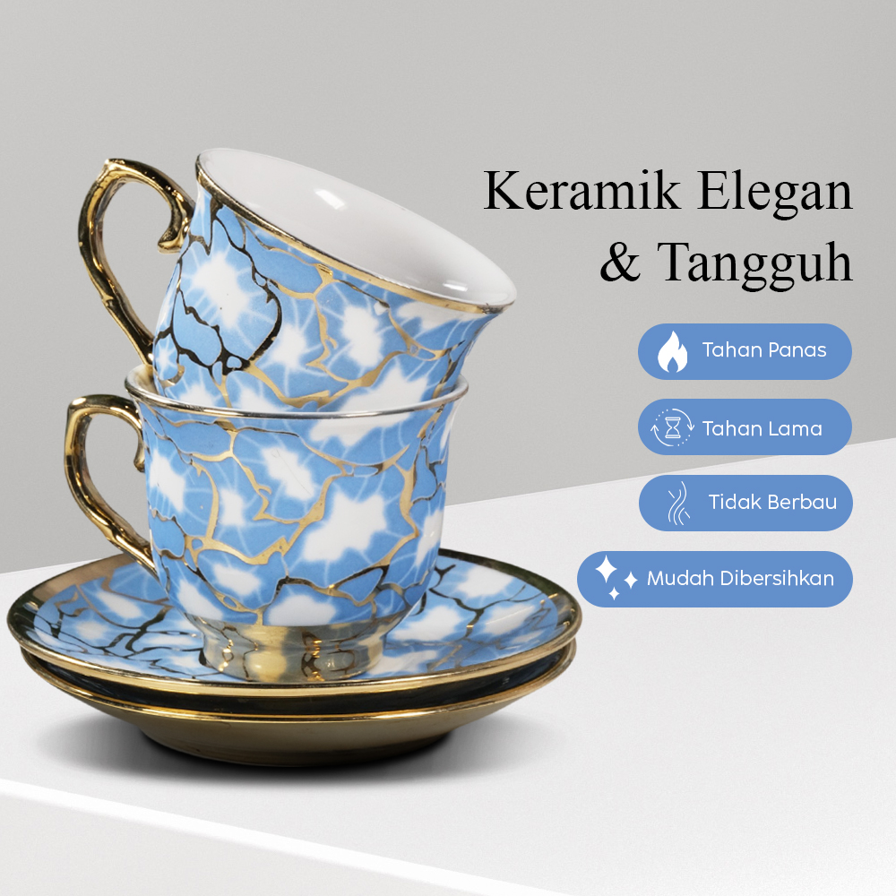 SUNFILI Set Cangkir Kopi Keramik 6in1 European Style Coffee Cup 90ml - B151