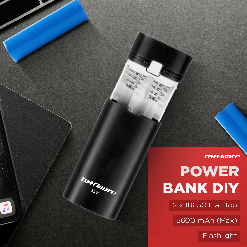 Taffware Power Bank DIY Case Flashlight USB Port 2 PCS 18650 Flat Top - M06