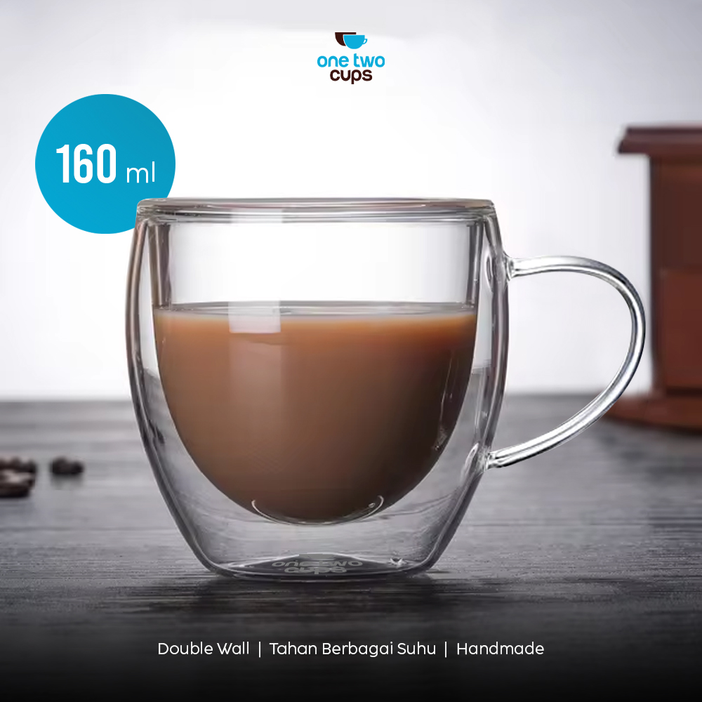 One Two Cups Cangkir Kopi Kaca Borosilikat Tahan Panas Double Wall Cup