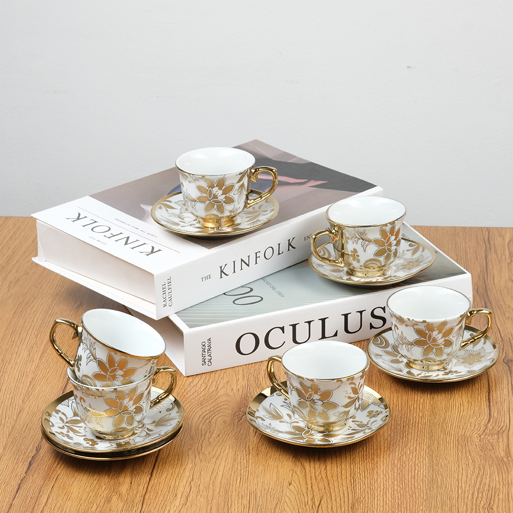 SF Set Cangkir Kopi Keramik 6in1 Electroplating Tea Coffee Cup 100ml - SF141