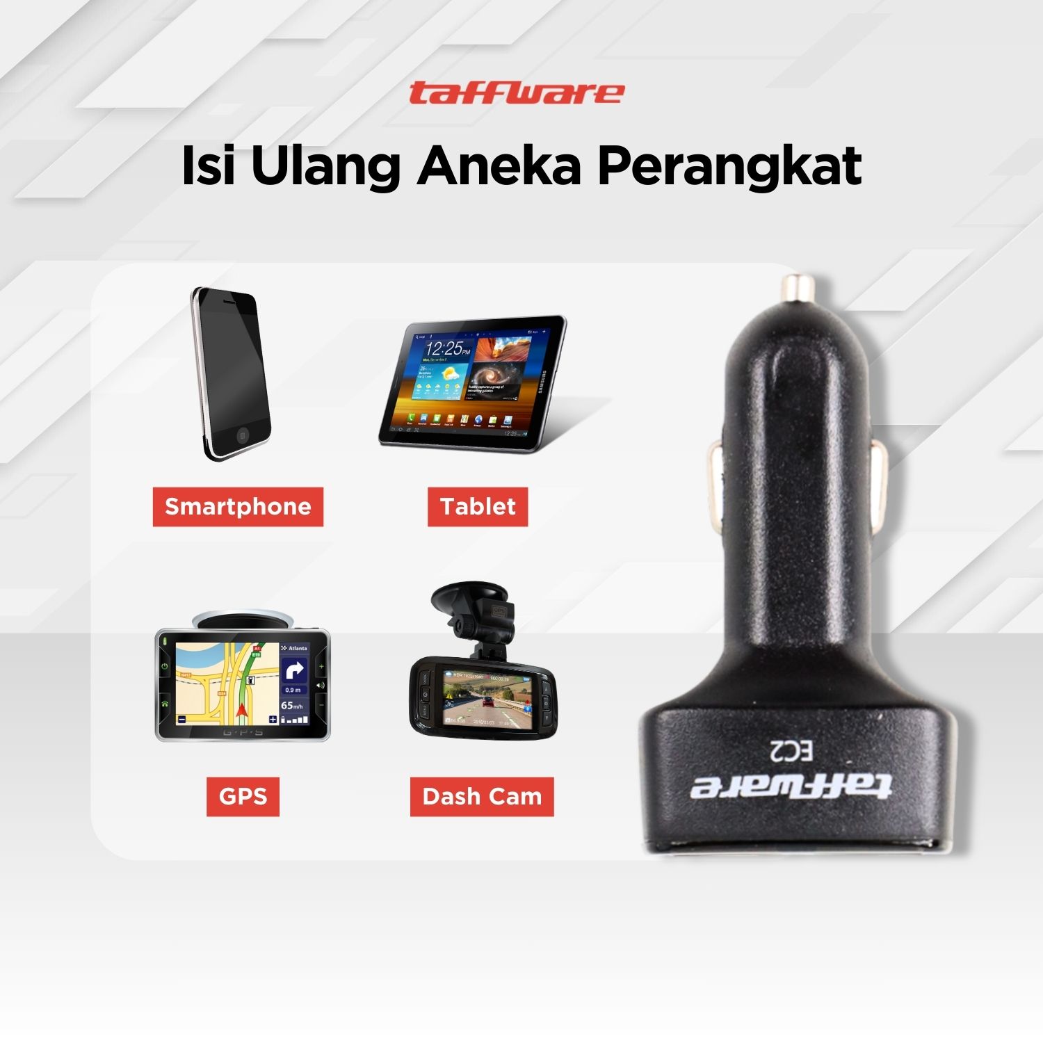 Taffware Car Charger Mobil LED Display Dual USB Cigarette Plug 3.1A - EC2